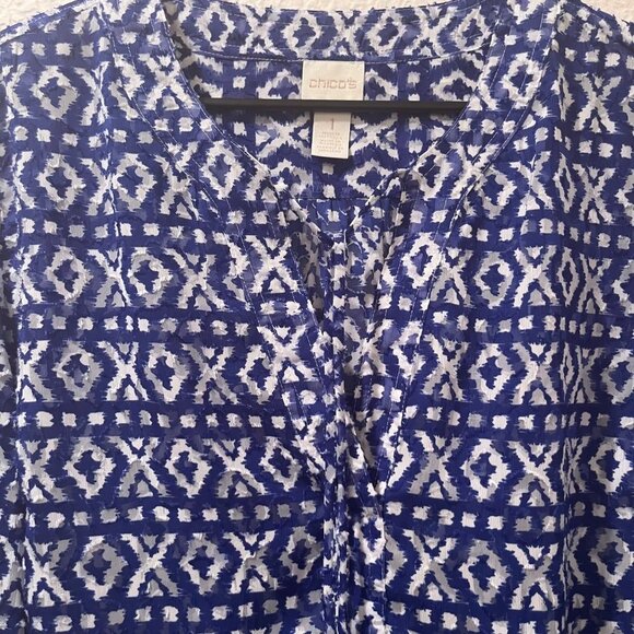 Chico's Blue Long Sleeve Tunic Women's Blouse Size 1 - Picture 3 of 6